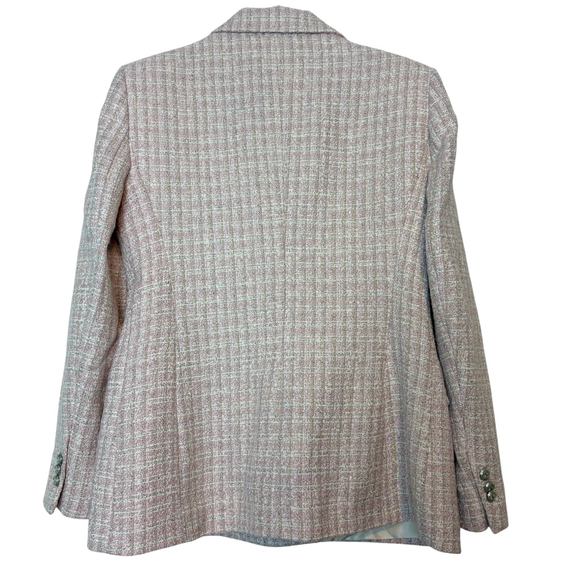 Zara Pink & Silver Tweed Blazer Double Breasted Tailored Jacket Size L NWT - Picture 8 of 14